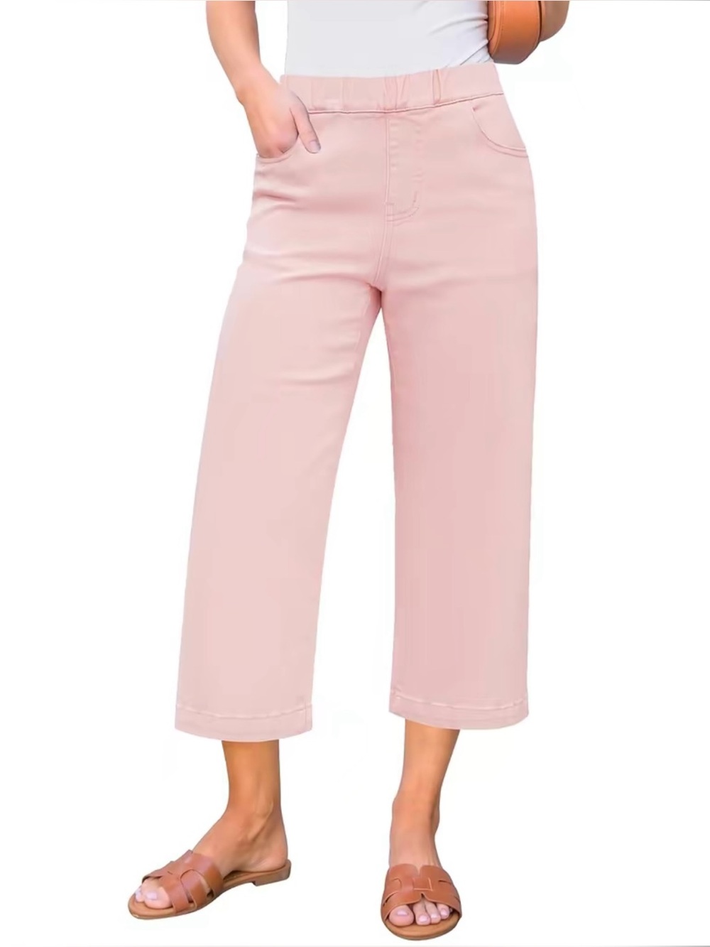 GRAPENT Women's High-Waisted Wide-Leg Wide Hip Capri-Style